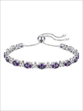 7.5CT Oval Cut Alexandrite Tennis Bracelet, 925 Sterling Silver White Gold